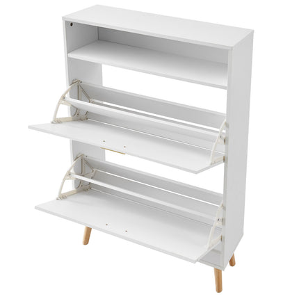 Shoe Cabinet, 2 Flip Drawers, Top Cubby, Freestanding