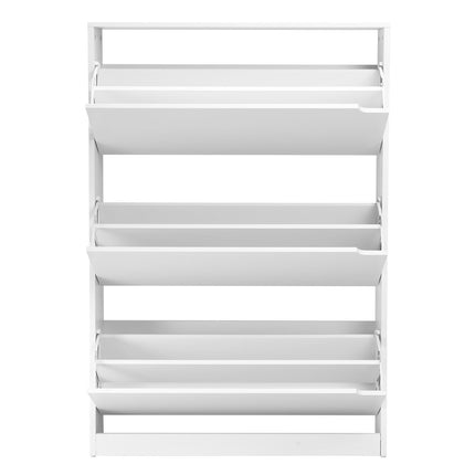 Shoe Cabinet, 3 Flip Drawers, Narrow, Anti-Tip, White
