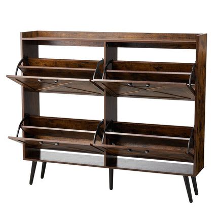 Shoe Cabinet, 4 Flip Drawers, Narrow Farmhouse, Brown