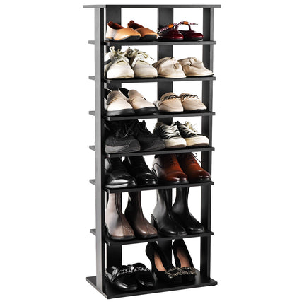 Shoe Cabinet, 7-Tier Double-Row, Removable Shelves, Black