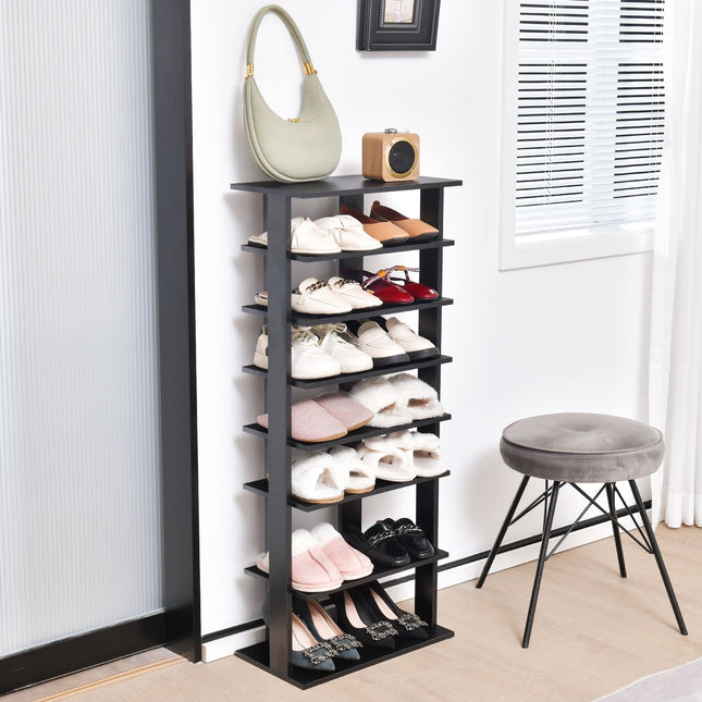 Szafka na buty, 7-poziomowa, dwurzędowa, wyjmowane półki, czarna