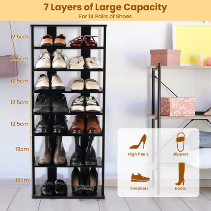 Shoe Cabinet, 7-Tier Double-Row, Removable Shelves, Black