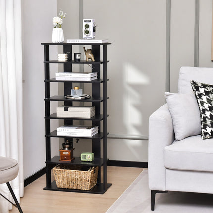 Shoe Cabinet, 7-Tier Double-Row, Removable Shelves, Black