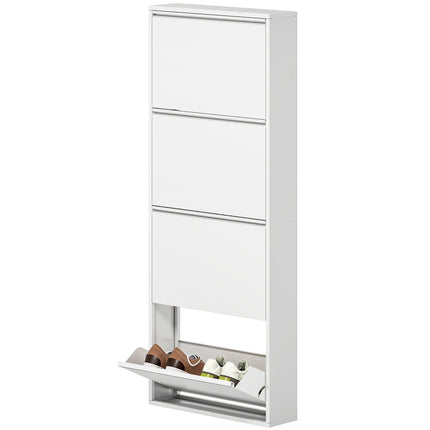 Space-saving metal shoe cabinet with 4 flaps, white