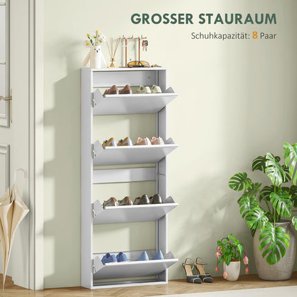Space-saving metal shoe cabinet with 4 flaps, white