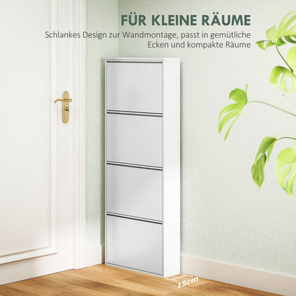 Space-saving metal shoe cabinet with 4 flaps, white