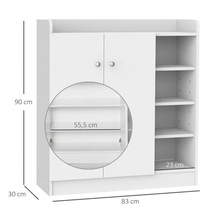 White Shoe cabinet with doors & 4 compartments, 83x30x90cm