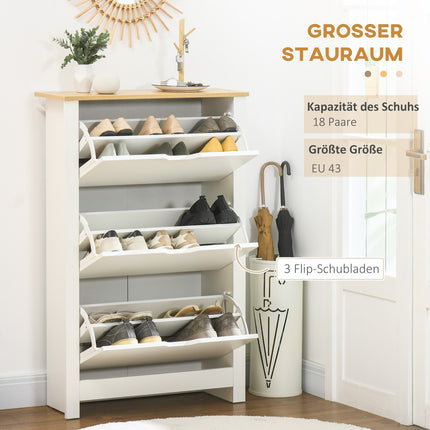 White & Natural Shoe Cabinet - Holds 18 pairs, space saving