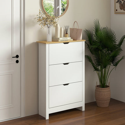 White & Natural Shoe Cabinet - Holds 18 pairs, space saving