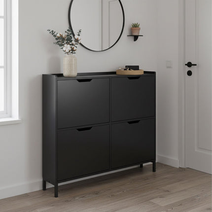 Shoe Cabinet, Slim 4-Compartment, Holds 16 Pairs