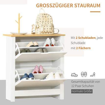 Space-saving shoe cabinet, white & natural, 12-pair capacity