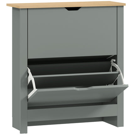 Shoe Cabinet With 2 Flip Compartments, 72 x 26 x 80 cm; Light Grey