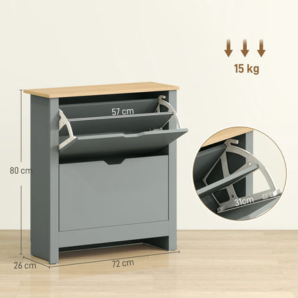 Shoe Cabinet With 2 Flip Compartments, 72 x 26 x 80 cm; Light Grey