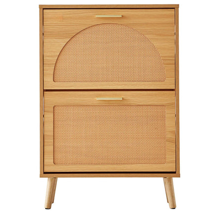 Shoe Cabinet With 2 Flip Drawers, Slim Rattan Doors