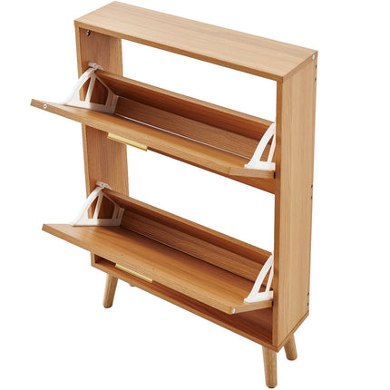 Shoe Cabinet With 2 Flip Drawers, Slim Rattan Doors