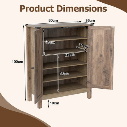 Shoe Cabinet With Doors, 6-Tier Adjustable Shelves