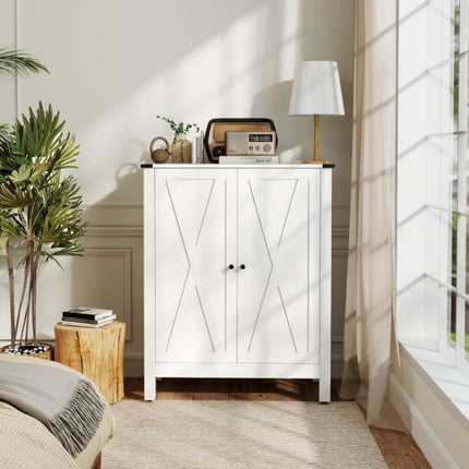 Shoe Cabinet With Doors, 6-Tier Adjustable Shelves, White