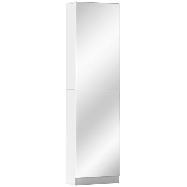 Szafka na buty z lustrem, smukła, 5-poziomowa, biała, 50x20x180 cm