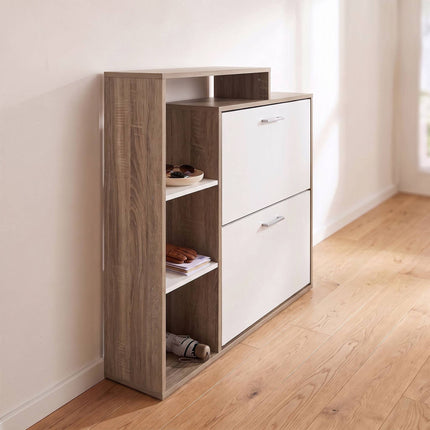 Shoe Cabinet with 2 Flaps, Adjustable Shelves, White