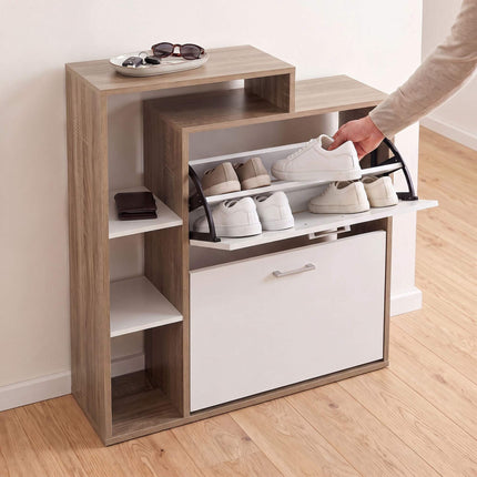 Shoe Cabinet with 2 Flaps, Adjustable Shelves, White