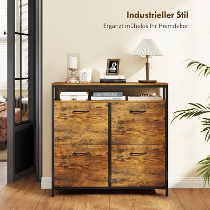 Shoe Cabinet with 4 Flip Drawers, Steel, Brown, Holds 12-20 Pairs