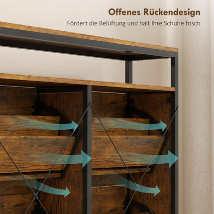 Shoe Cabinet with 4 Flip Drawers, Steel, Brown, Holds 12-20 Pairs