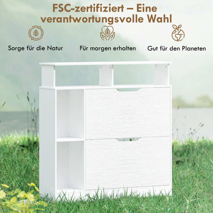 Shoe Cabinet with Adjustable Dividers, 2 Drop-Down Doors, White