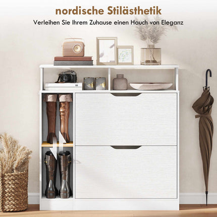 Shoe Cabinet with Adjustable Dividers, 2 Drop-Down Doors, White