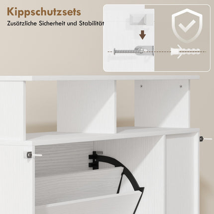 Shoe Cabinet with Adjustable Dividers, 2 Drop-Down Doors, White