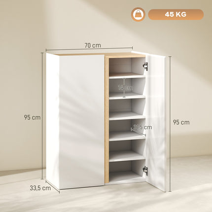 Shoe Cabinet with Soft-Close, 6-Tier, Holds 18 Pairs, White