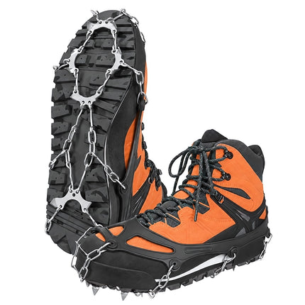 Shoe Crampons Size L 41-44 with 20 Anti-Slip Spikes, Carrying Case, Black