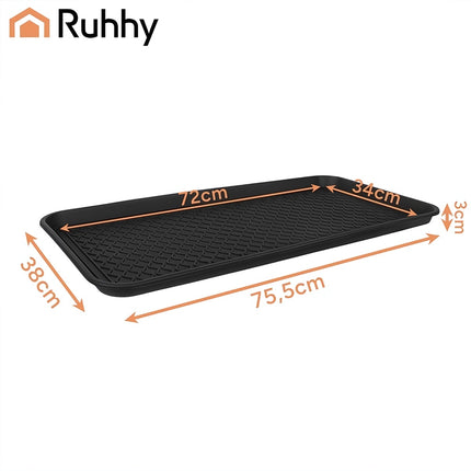 Shoe Drainer Mat XXL 75.5 x 38 cm with 3 cm High Edge, Waterproof, Black