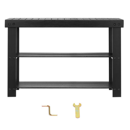 Shoe Rack Bench, 3-Tier Bamboo, 286 lb Capacity, Black