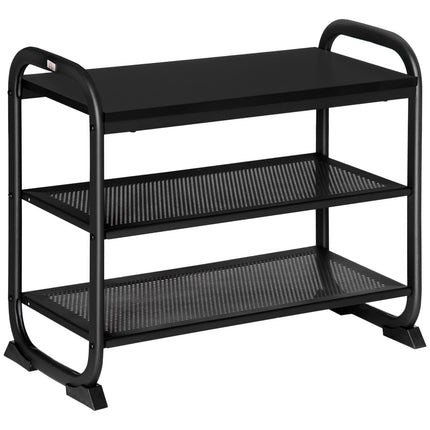 Industrial Style 2-Tier Shoe Bench, Steel, Black, Fits 6 Pairs