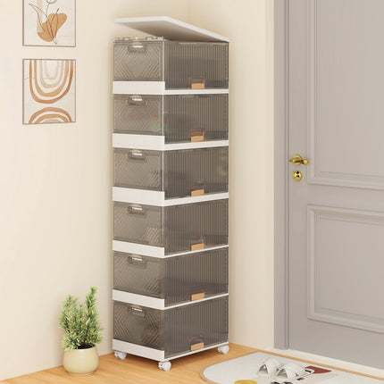 Shoe Rack Organizer, Foldable 6-Tier, Clear Doors, Wheels