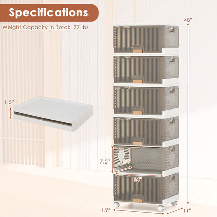 Shoe Rack Organizer, Foldable 6-Tier, Clear Doors, Wheels