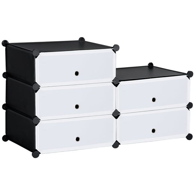 Półka na buty Plastikowa półka na 6 par butów Pudełko na buty do przedpokoju DIY Półka do przechowywania butów Czarny + Biały 49 x 36,5 x 108 cm Aosom