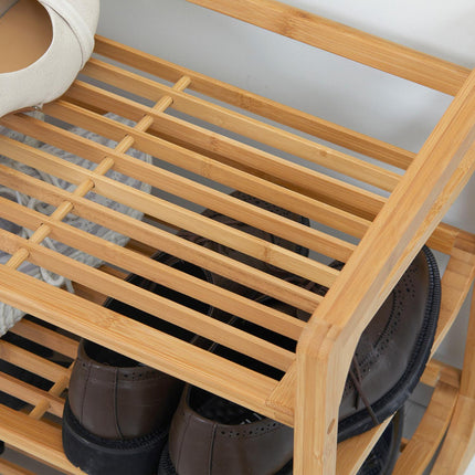 Bamboo shoe rack - 3-tier, holds 9 pairs, natural finish