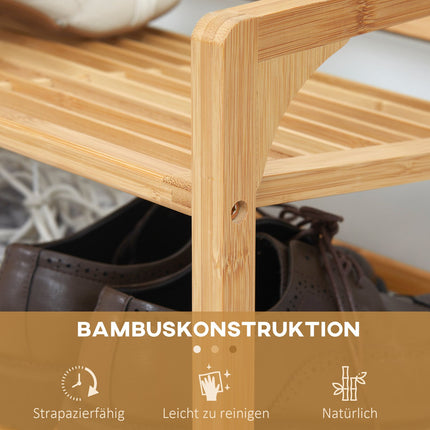 Bamboo shoe rack - 3-tier, holds 9 pairs, natural finish