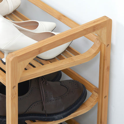 Bamboo shoe rack - 3-tier, holds 9 pairs, natural finish