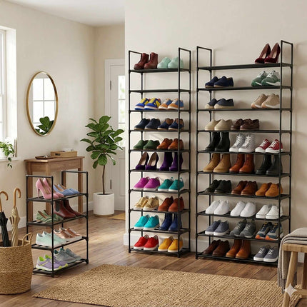 Shoe Rack, Slim Metal, Tool-Free Snap-Fit for Hallway