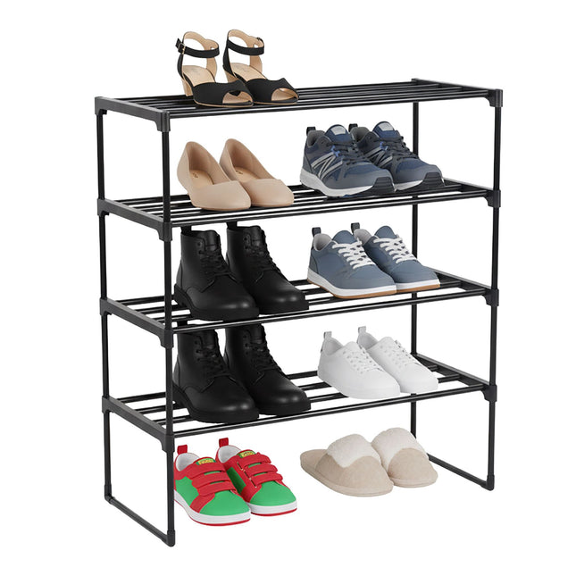 Półka na buty - metalowa rama do układania w stosy, plastikowe półki