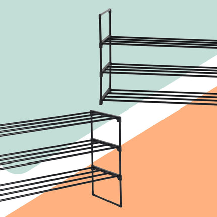 Shoe Rack – Stackable Metal Frame, Plastic Shelves