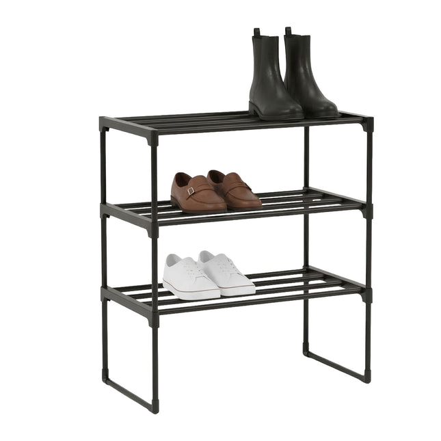 Półka na buty - metalowa rama do układania w stosy, plastikowe półki