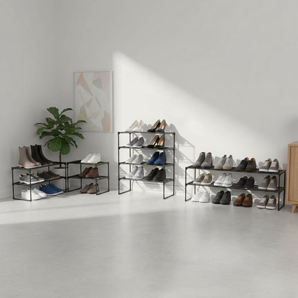 Shoe Rack – Stackable Metal Frame, Plastic Tiers