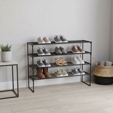Shoe Rack, Stackable Metal Frame With Plastic Tiers