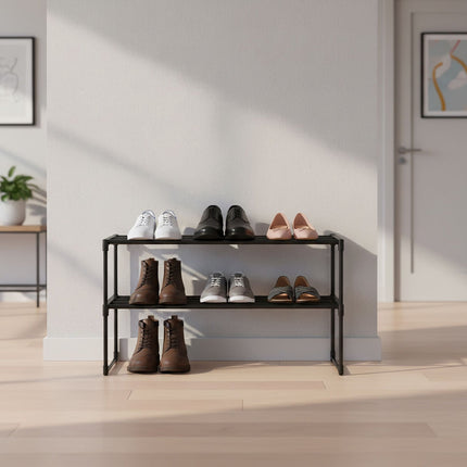 Shoe Rack, Stackable Metal Frame With Plastic Tiers