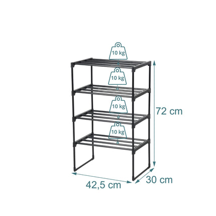 Shoe Rack, Stackable Metal Frame With Plastic Tiers