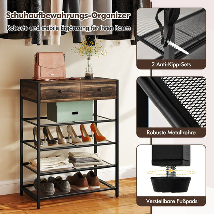 Shoe Rack & Wall Coat Rack Set with Hooks & Drawers