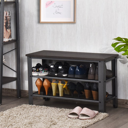 Shoe Rack with Seat, 2 Shelves, Grey, 73x30x45 cm